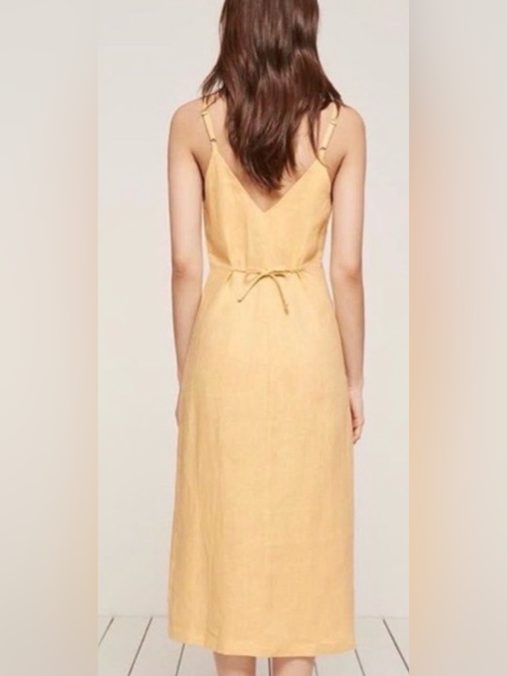 Reformation Mahalo adjustable Spaghetti-Strap Button Front linen Dress Yellow - Picture 3 of 7